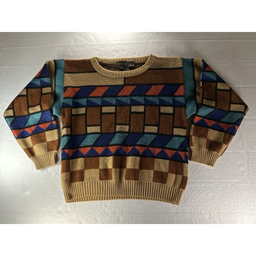 VTG 1980's Abvien Color Block‎ Sweater Women's Medium Retro Geometric Pullover